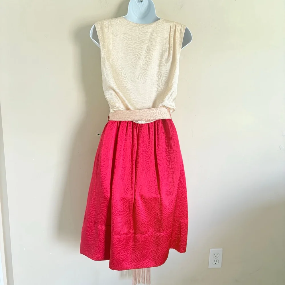 Tory Burch Darya Cream and‎ Red Silk Colorblock Wrap Dress 52111401 Size 0